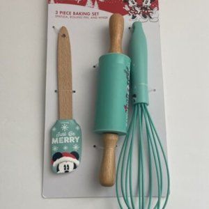 Disney 3 Pack Set Silicone Spatula Rolling Pin Whisk Christmas Xmas Mickey Mouse
